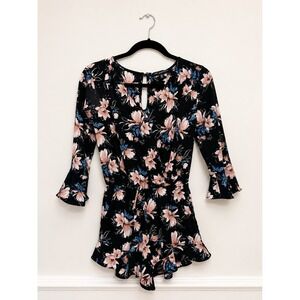 One Clothing Los Angeles Floral Romper XS Long Sleeve Boho Ruffle Hem